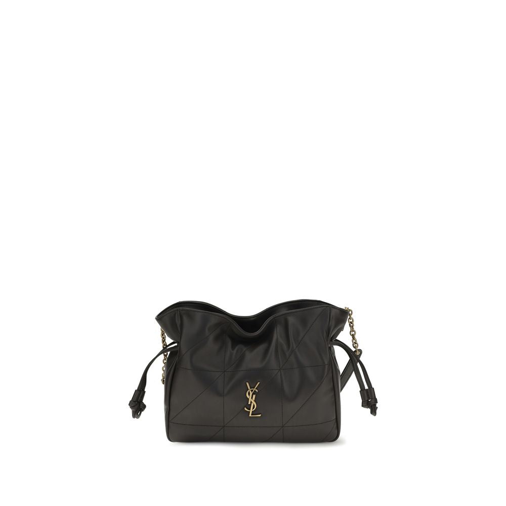 Saint Laurent Black Lambskin Clutch Bag – 'Jamie', Cassandre, Chain Strap, Side Zip Closure, 26x18 cm
