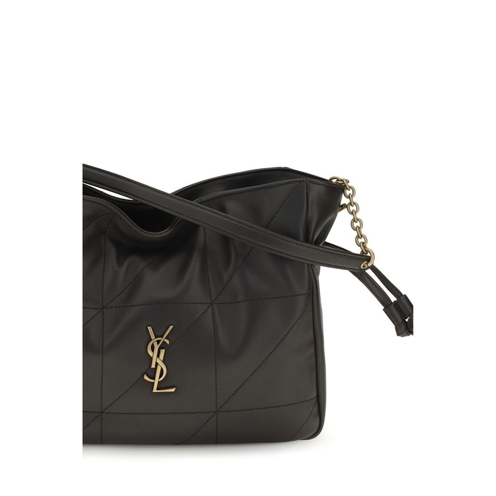 Saint Laurent Black Lambskin Clutch Bag – 'Jamie', Cassandre, Chain Strap, Side Zip Closure, 26x18 cm