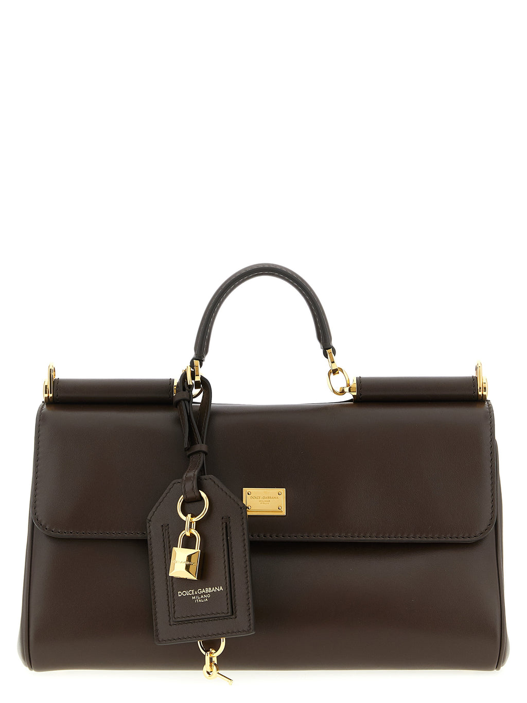 Dolce & Gabbana Brown Calfskin Bag – 'My Sicily', Plongé Leather, Engraved Logo, Back Zip Pocket, Italian