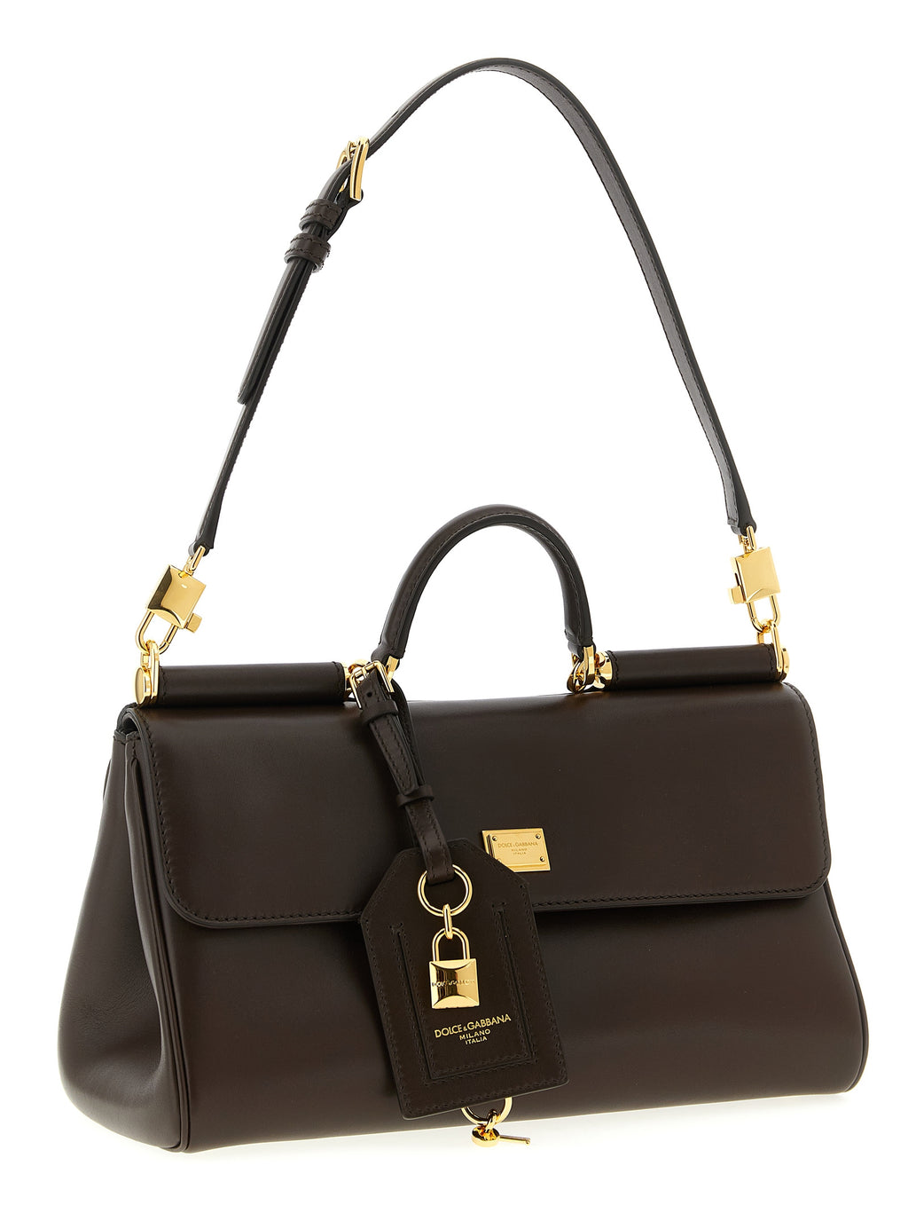 Dolce & Gabbana Brown Calfskin Bag – 'My Sicily', Plongé Leather, Engraved Logo, Back Zip Pocket, Italian