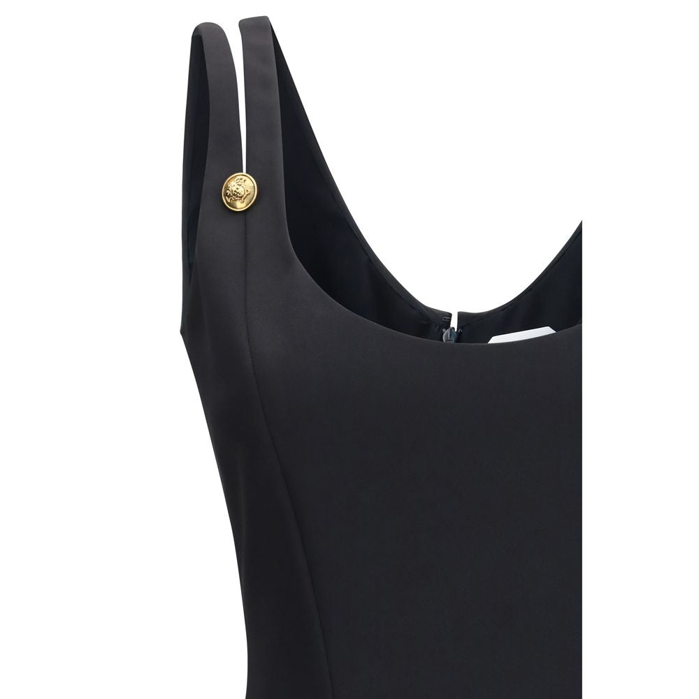 Versace Black 100% Virgin Wool Midi Cocktail Dress – Medusa Buttons, Slim Silhouette, AW26