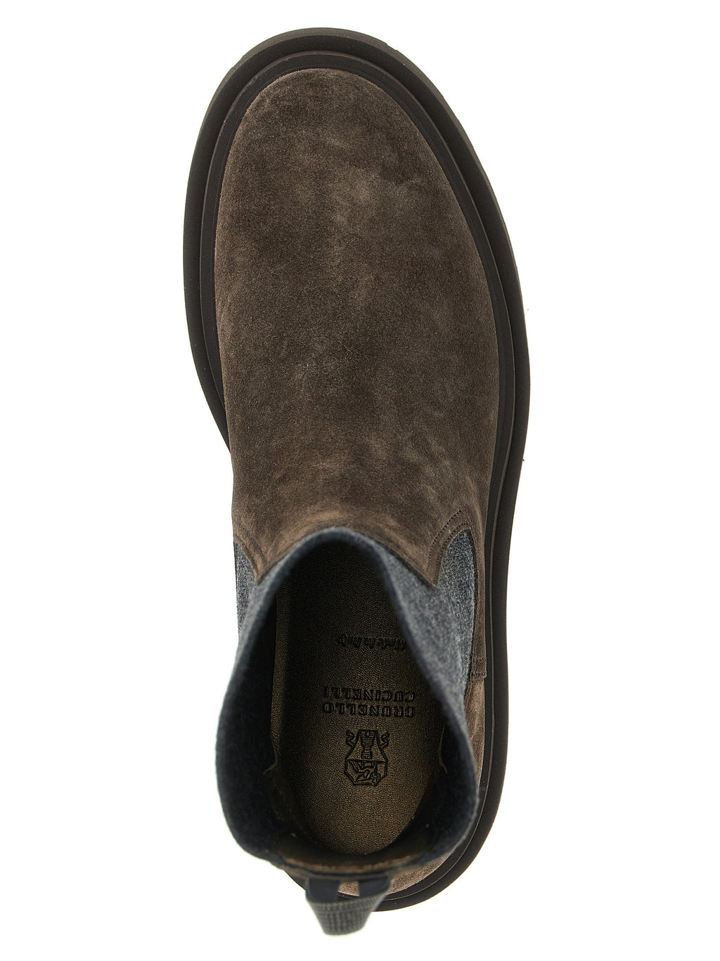 Brunello Cucinelli Brown Suede Ankle Boots - Knitted Insert, 'Precious Loop' Monile, Rubber Sole, Italian