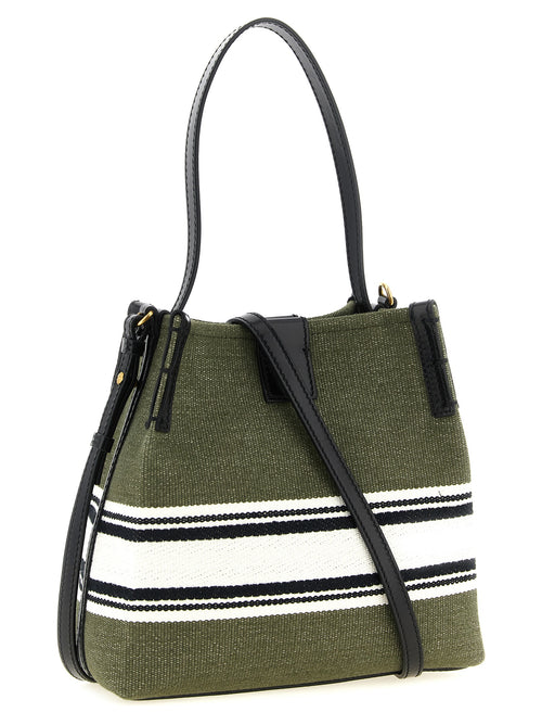 Balmain Green-Black Cotton Canvas Bucket Bag – Intarsia Logo, Calfskin Trim, Magnetic Closure, Italian