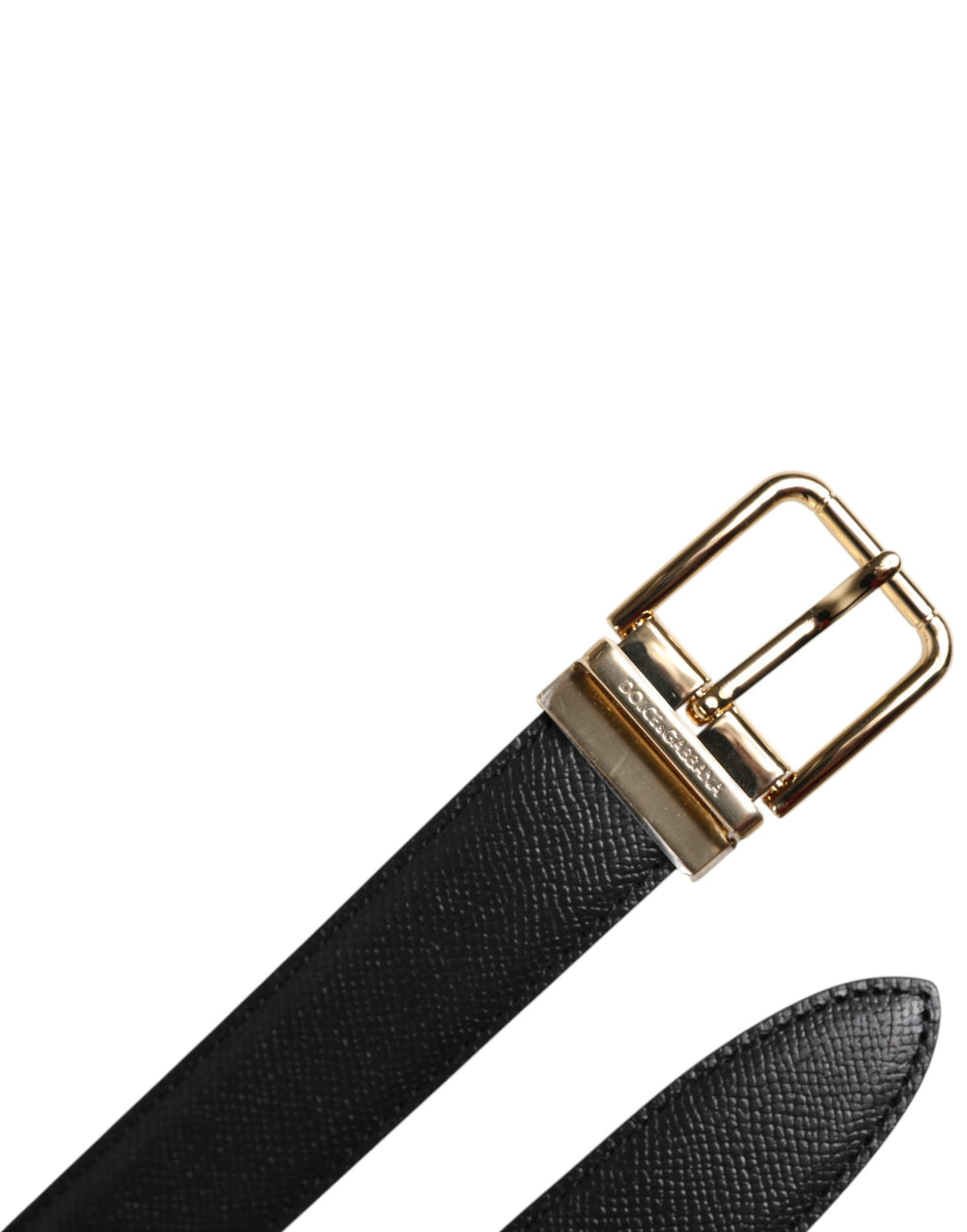 Dolce & Gabbana Black Textured Leather Belt - Gold Metal Buckle, 100% Leather, S/65 cm, Italian