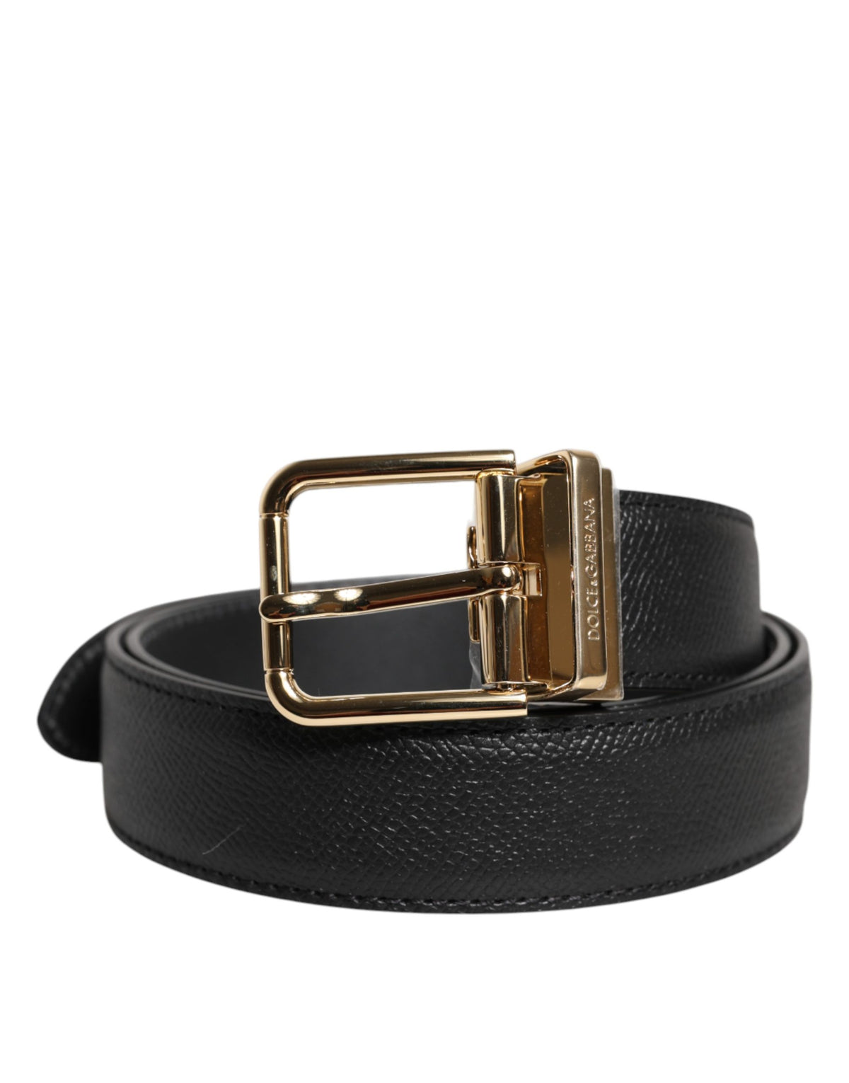 Dolce & Gabbana Black Textured Leather Belt - Gold Metal Buckle, 100% Leather, S/65 cm, Italian