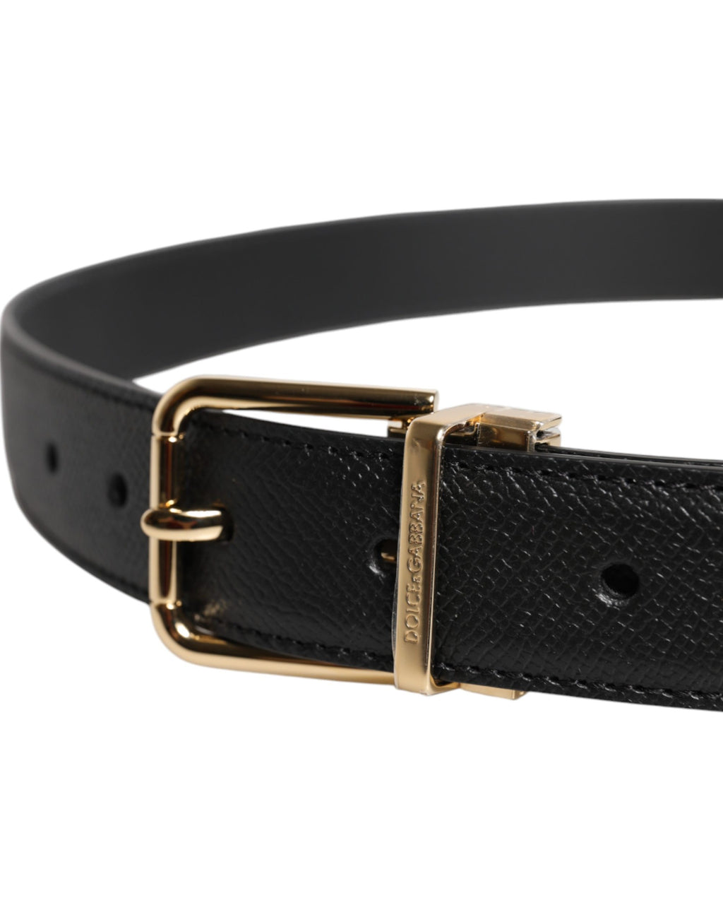 Dolce & Gabbana Black Textured Leather Belt - Gold Metal Buckle, 100% Leather, S/65 cm, Italian