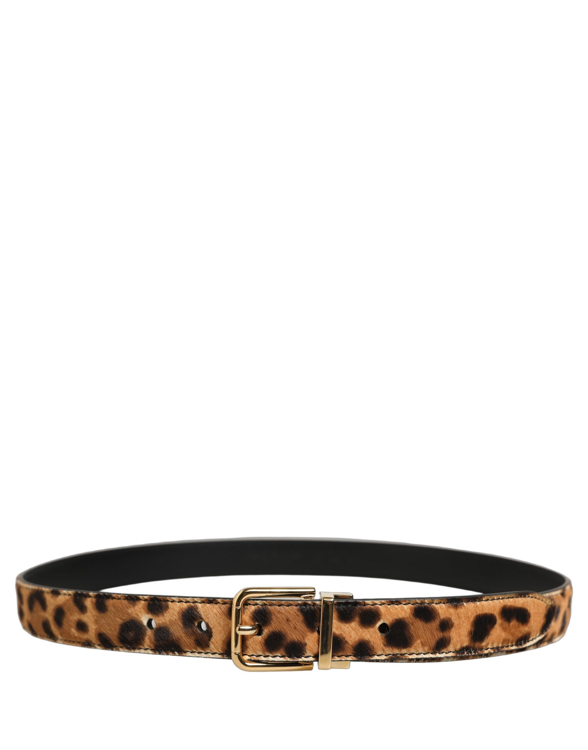 Dolce & Gabbana Brown Leopard-Print Leather Fur Belt – Gold Buckle, 2,5 cm, 100% Leather Fur, Italian