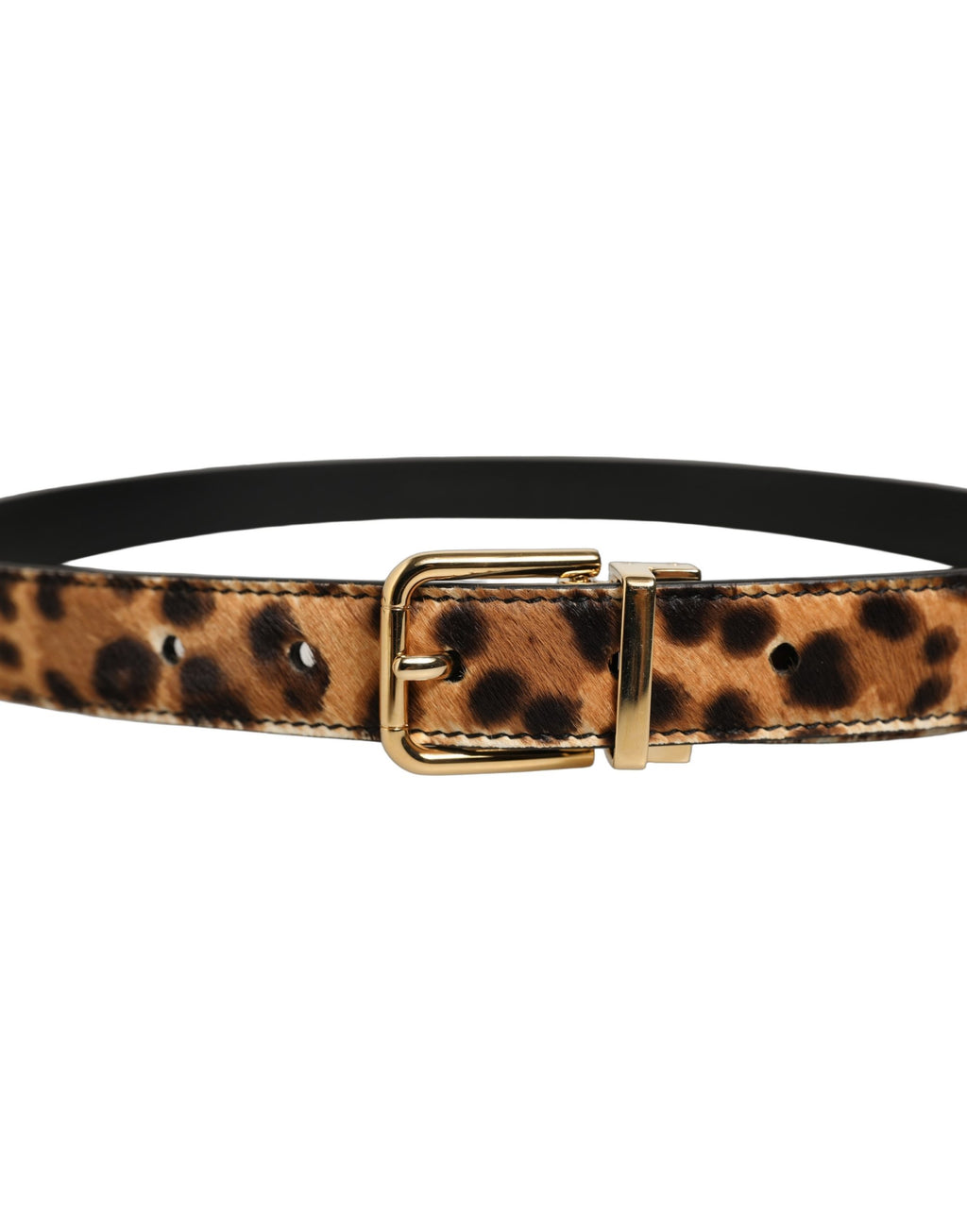 Dolce & Gabbana Brown Leopard-Print Leather Fur Belt – Gold Buckle, 2,5 cm, 100% Leather Fur, Italian