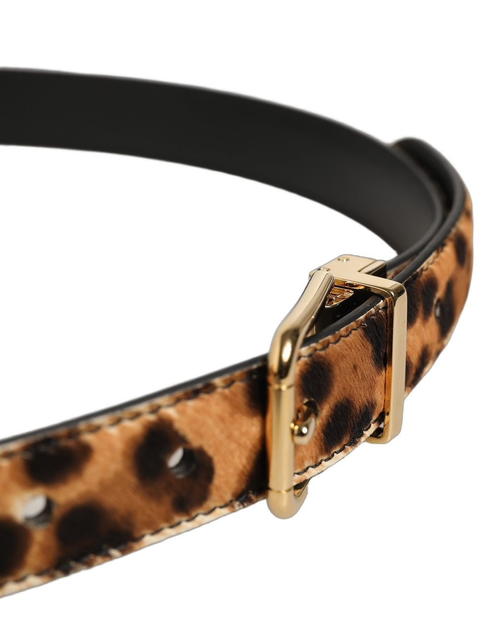 Dolce & Gabbana Brown Leopard-Print Leather Fur Belt – Gold Buckle, 2,5 cm, 100% Leather Fur, Italian
