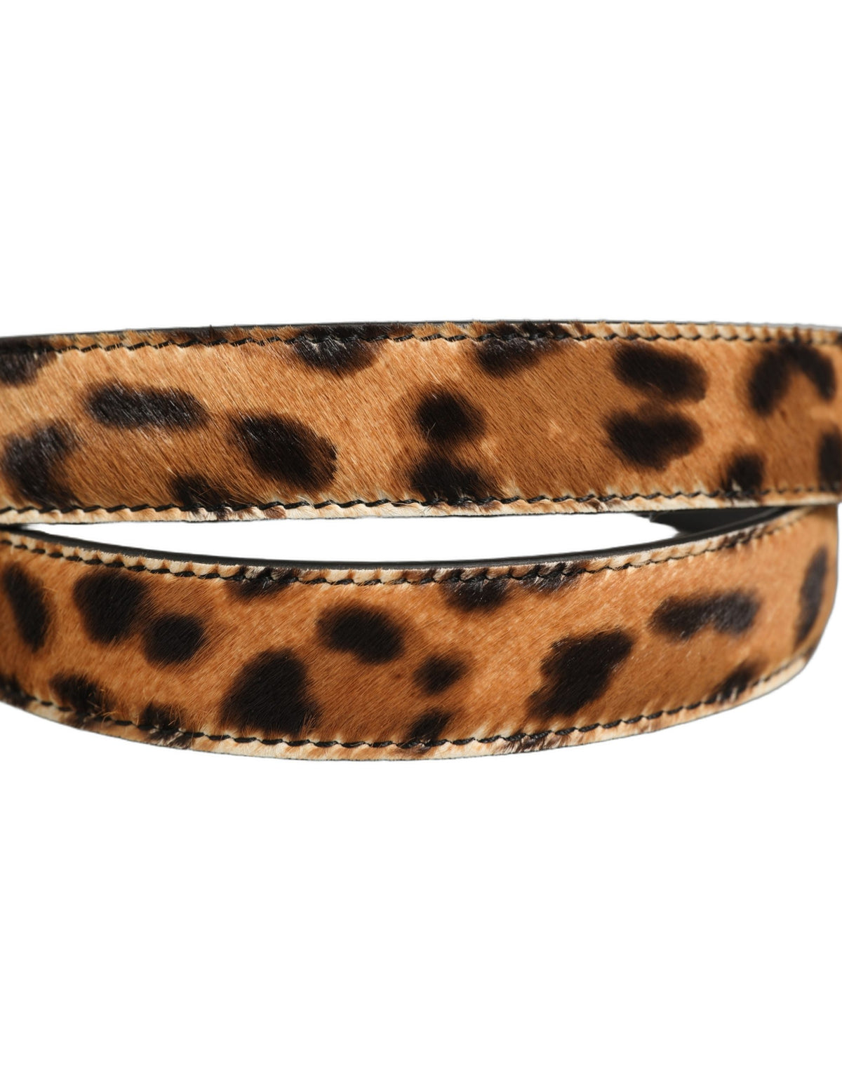 Dolce & Gabbana Brown Leopard-Print Leather Fur Belt – Gold Buckle, 2,5 cm, 100% Leather Fur, Italian