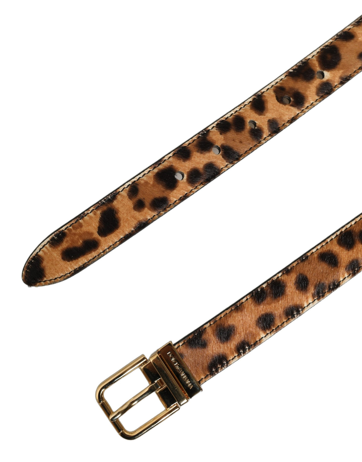 Dolce & Gabbana Brown Leopard-Print Leather Fur Belt – Gold Buckle, 2,5 cm, 100% Leather Fur, Italian