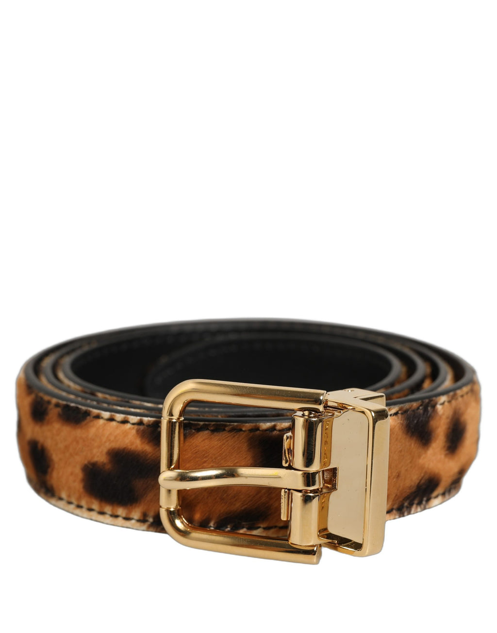 Dolce & Gabbana Brown Leopard-Print Leather Fur Belt – Gold Buckle, 2,5 cm, 100% Leather Fur, Italian