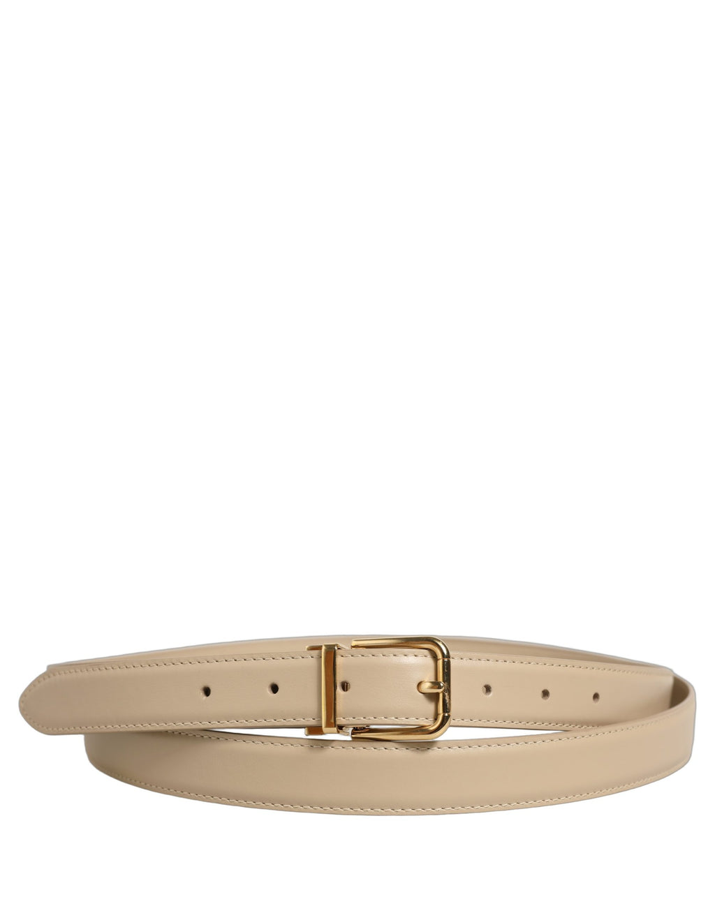 Dolce & Gabbana Beige Leather Belt – Gold Buckle, 2,5 cm, 100% Leather, Logo, Italian