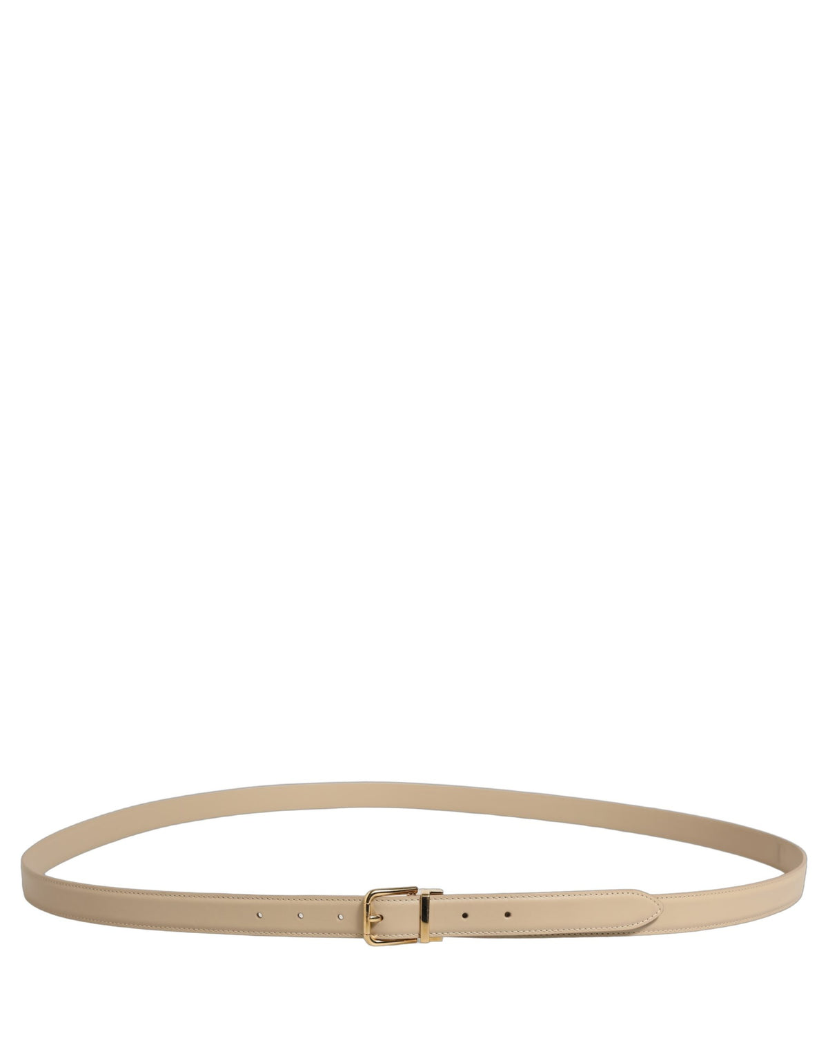 Dolce & Gabbana Beige Leather Belt – Gold Buckle, 2,5 cm, 100% Leather, Logo, Italian