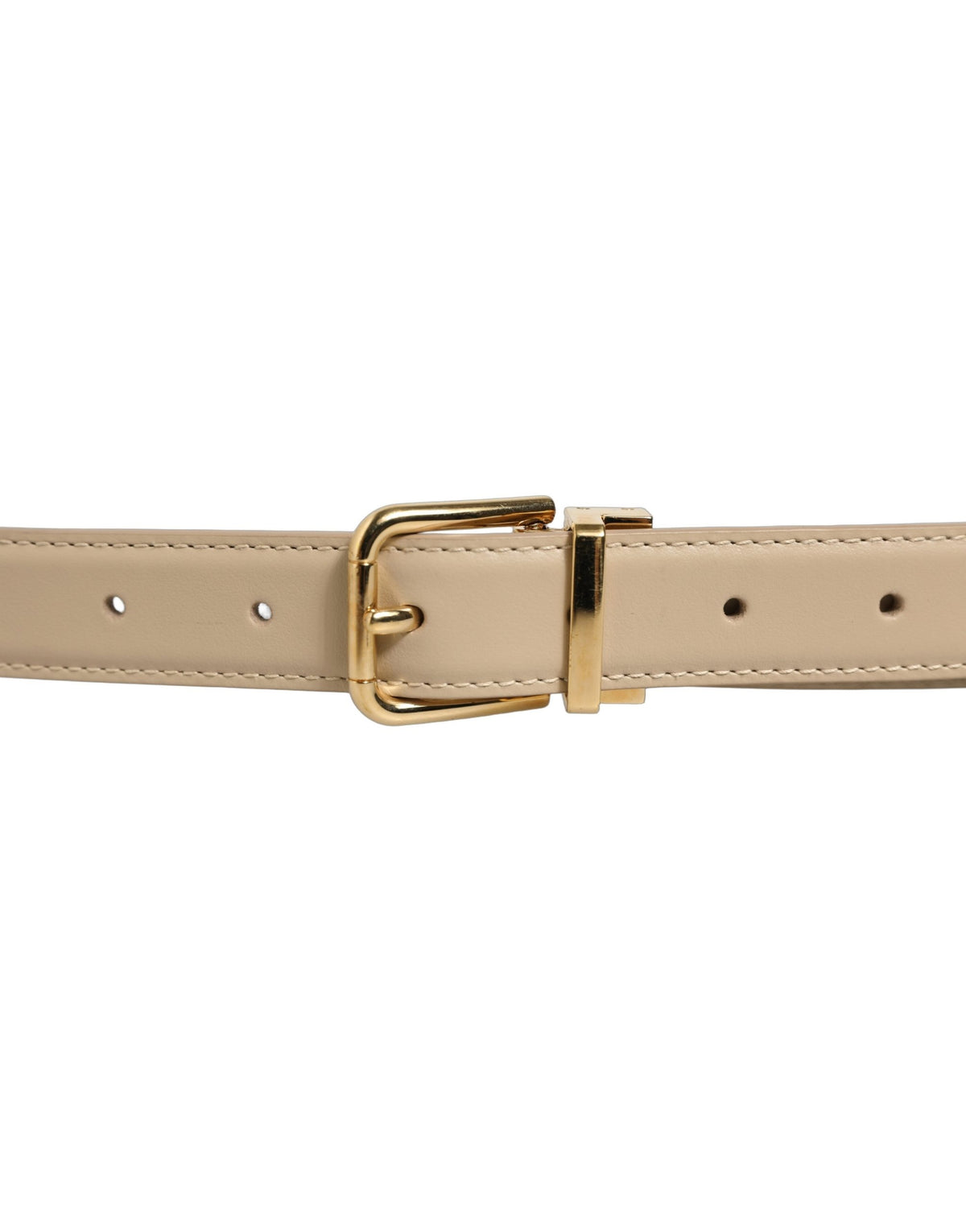 Dolce & Gabbana Beige Leather Belt – Gold Buckle, 2,5 cm, 100% Leather, Logo, Italian