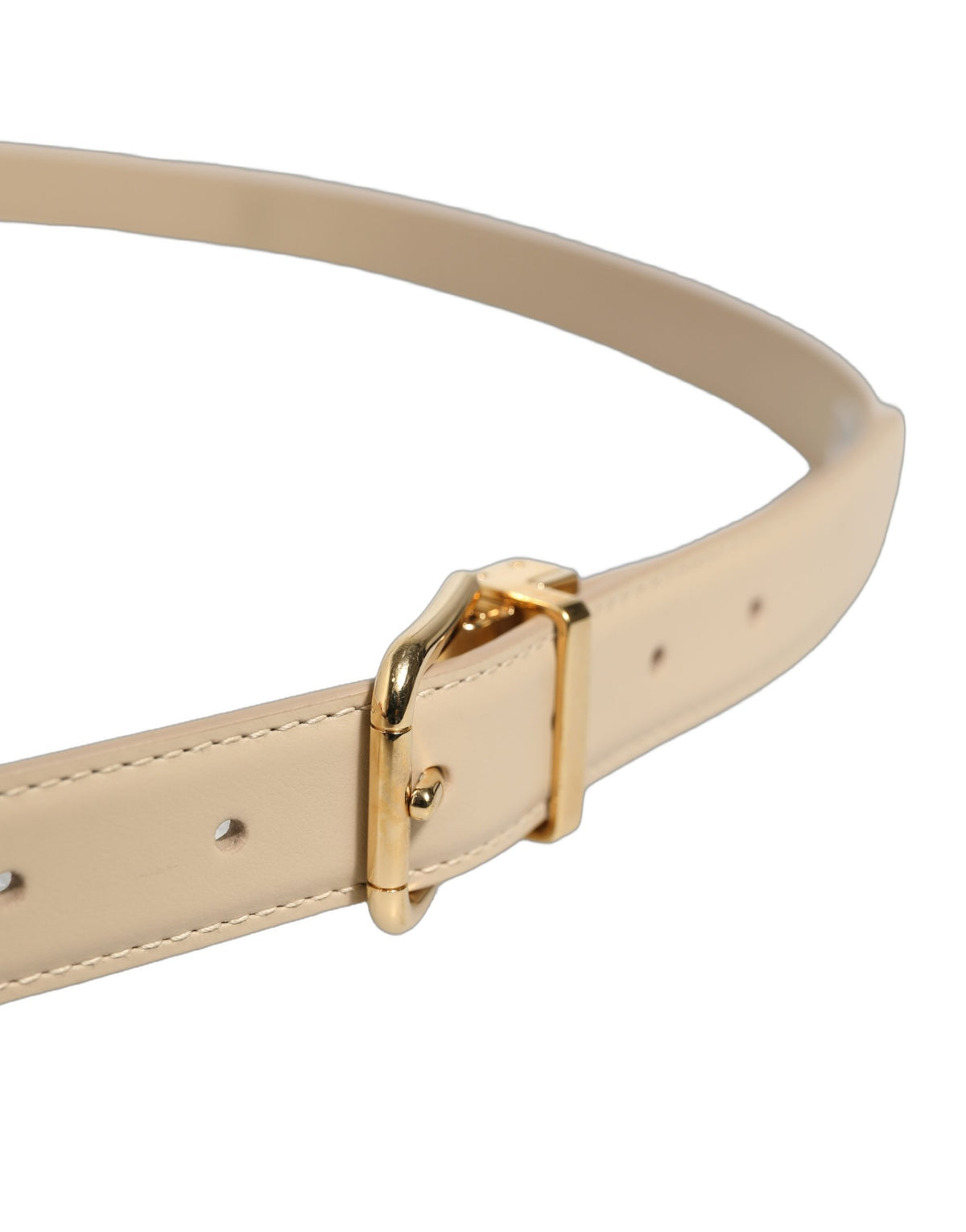 Dolce & Gabbana Beige Leather Belt – Gold Buckle, 2,5 cm, 100% Leather, Logo, Italian