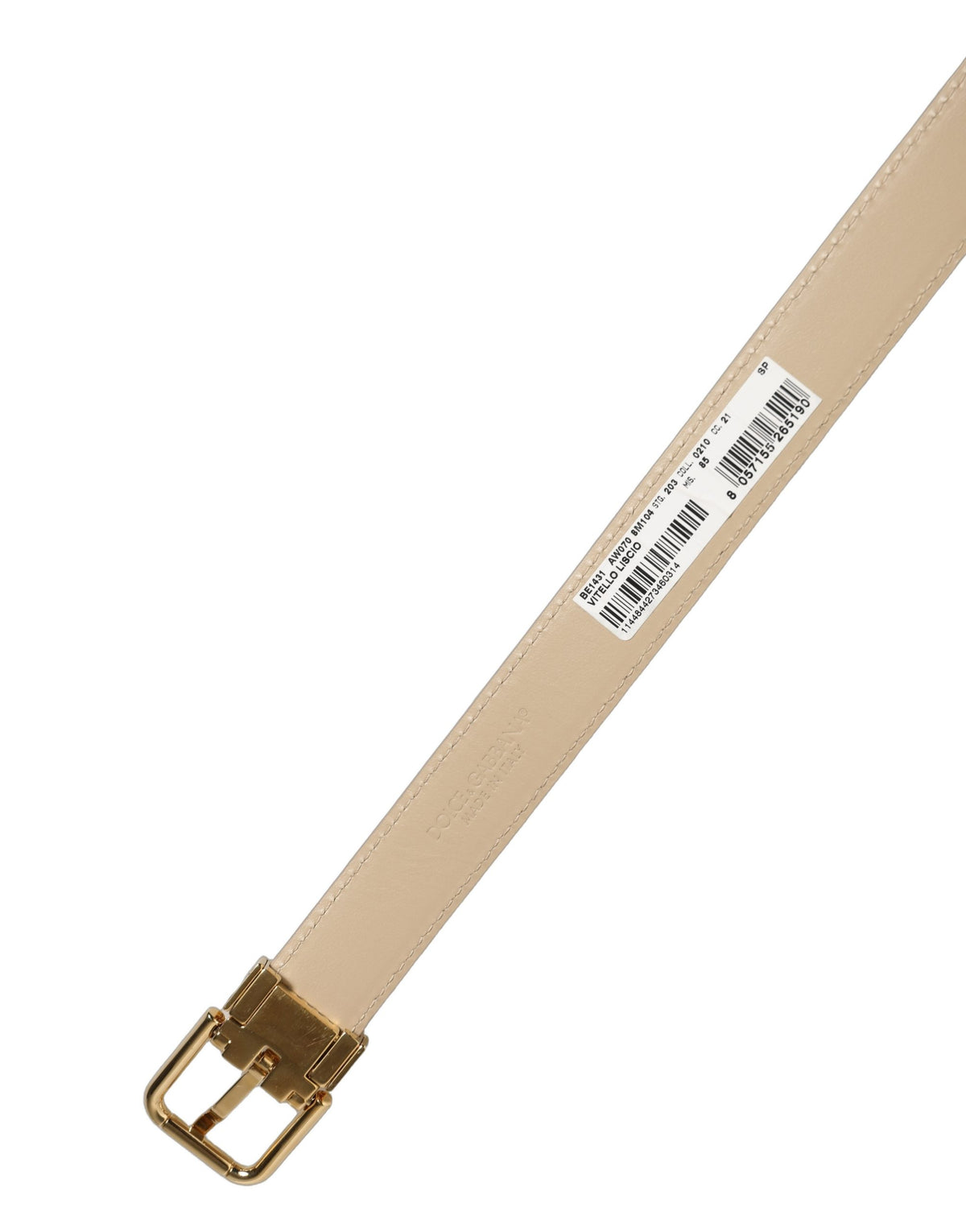 Dolce & Gabbana Beige Leather Belt – Gold Buckle, 2,5 cm, 100% Leather, Logo, Italian