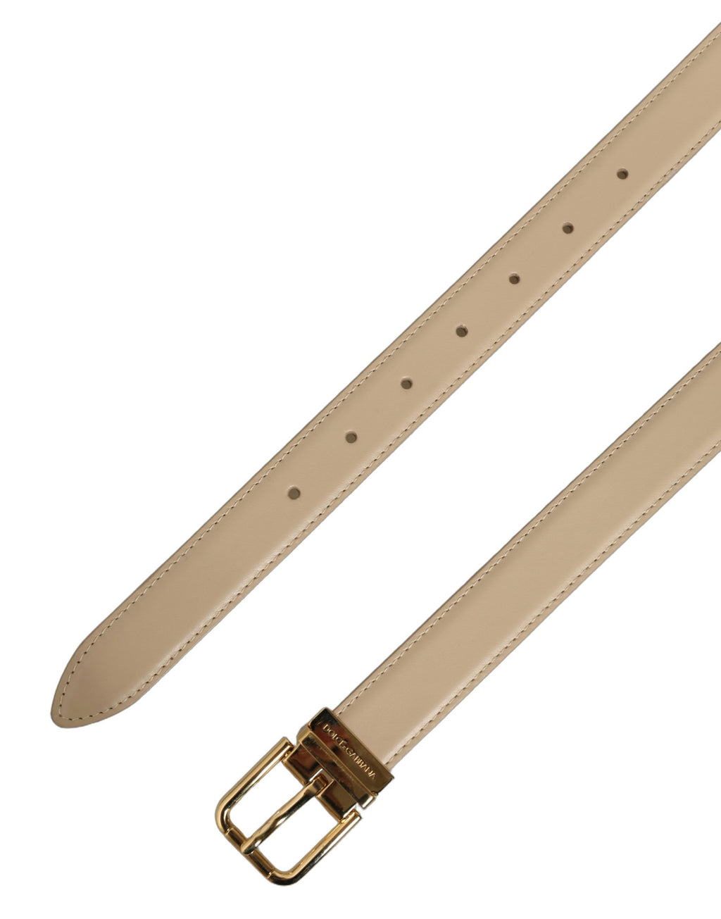 Dolce & Gabbana Beige Leather Belt – Gold Buckle, 2,5 cm, 100% Leather, Logo, Italian