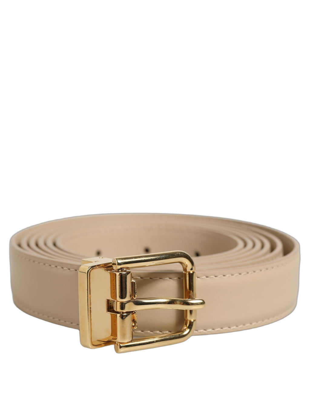 Dolce & Gabbana Beige Leather Belt – Gold Buckle, 2,5 cm, 100% Leather, Logo, Italian