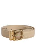 Dolce & Gabbana Beige Leather Belt – Gold Buckle, 2,5 cm, 100% Leather, Logo, Italian