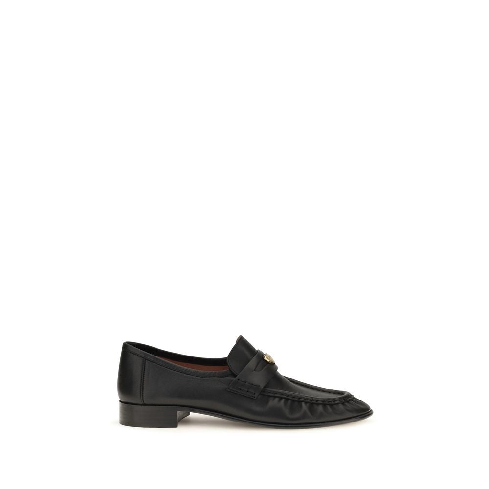 Chloé Black Calfskin 'Letti' Loafer – Crinkled Leather Toe, High Vamp, Center Strap with Logo, Low Square Heel, AW26