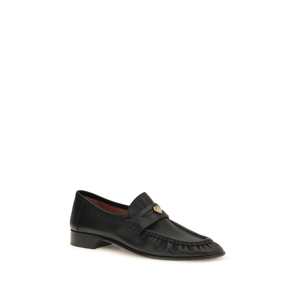 Chloé Black Calfskin 'Letti' Loafer – Crinkled Leather Toe, High Vamp, Center Strap with Logo, Low Square Heel, AW26