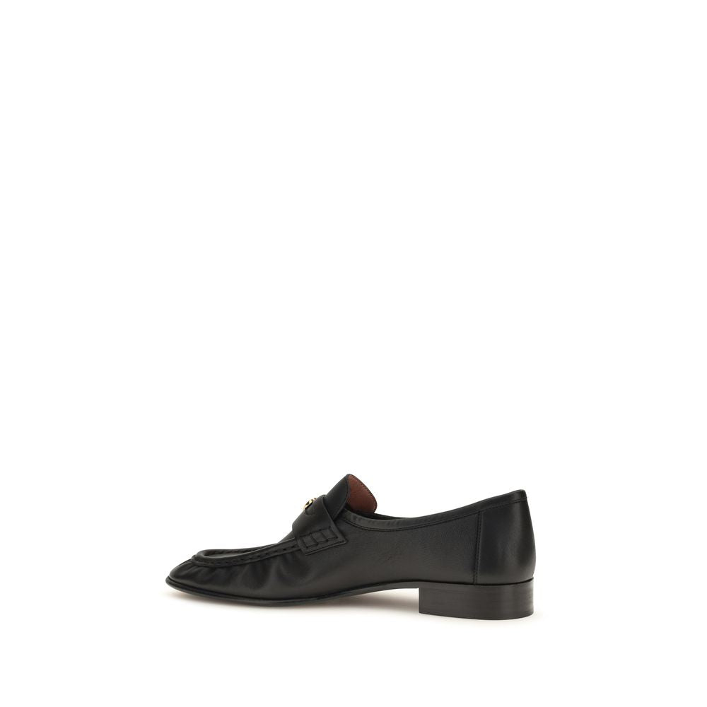 Chloé Black Calfskin 'Letti' Loafer – Crinkled Leather Toe, High Vamp, Center Strap with Logo, Low Square Heel, AW26