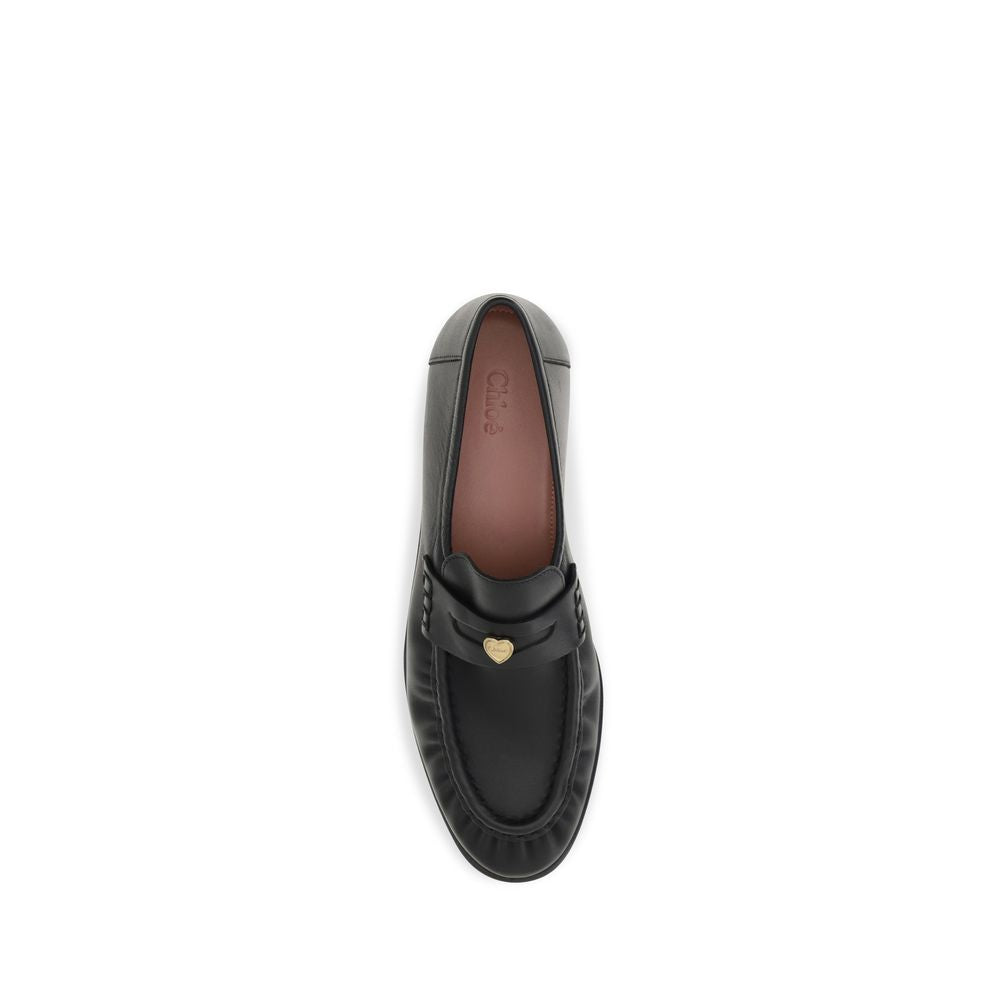 Chloé Black Calfskin 'Letti' Loafer – Crinkled Leather Toe, High Vamp, Center Strap with Logo, Low Square Heel, AW26