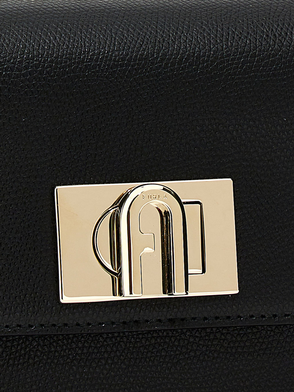 Furla Black Textured Leather Mini Crossbody Bag – '1927', Arco Logo, Chain Strap, Flap Closure, Bulgaria