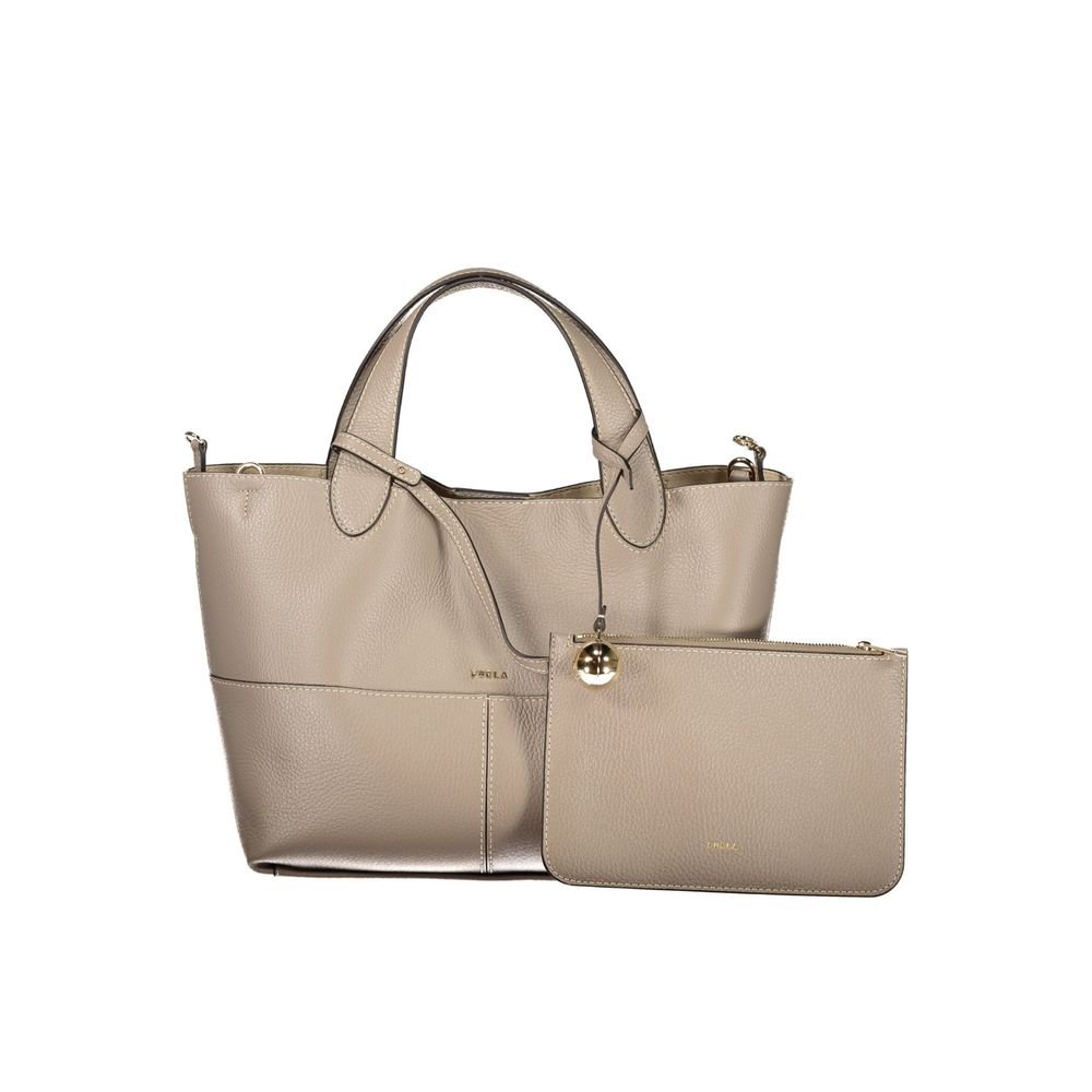 Furla Grey Leather 'Primrose' Tote Bag - Double Handles, Detachable Strap, Furla Logo