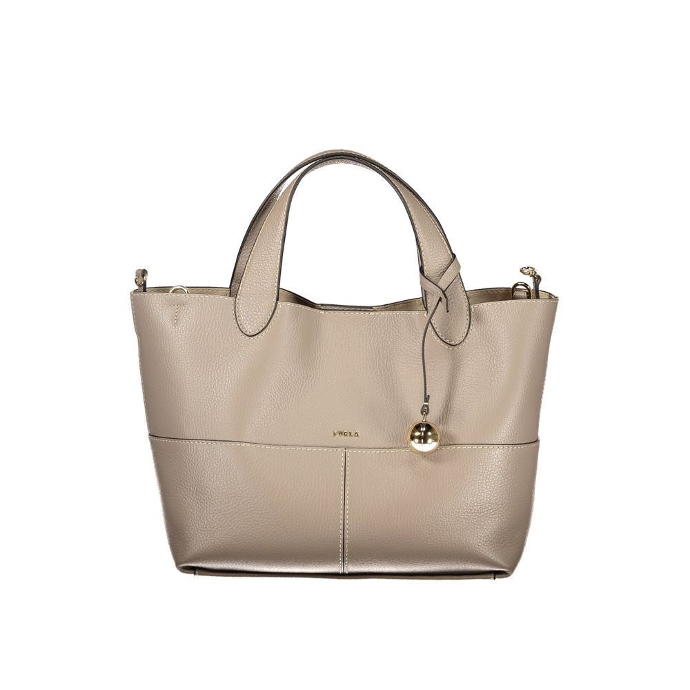 Furla Grey Leather 'Primrose' Tote Bag - Double Handles, Detachable Strap, Furla Logo