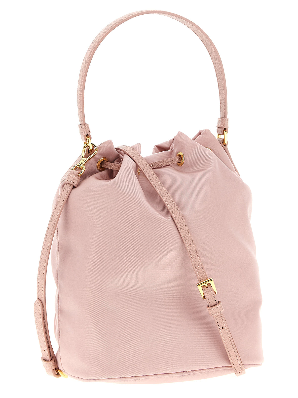 Prada Multicolor Re-Nylon + Saffiano Bucket Bag - 'Duet', Triangle Logo, Drawstring Closure, Sustainable, Italian