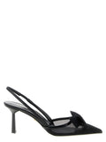 Prada Black Polyamide Mesh Slingback Mid-Heel Pumps - Bow, Metal Logo, Italian