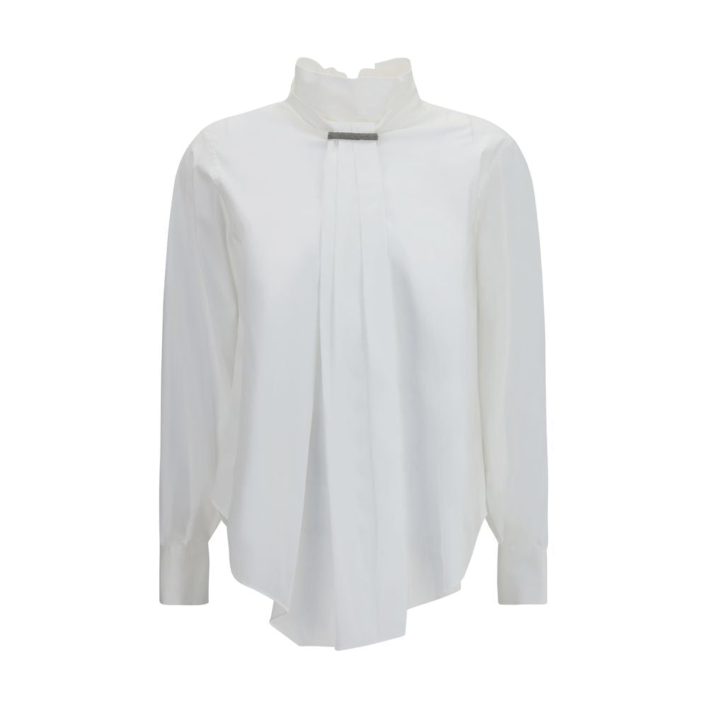 Brunello Cucinelli White Cotton Blouse – Monile Embellishment