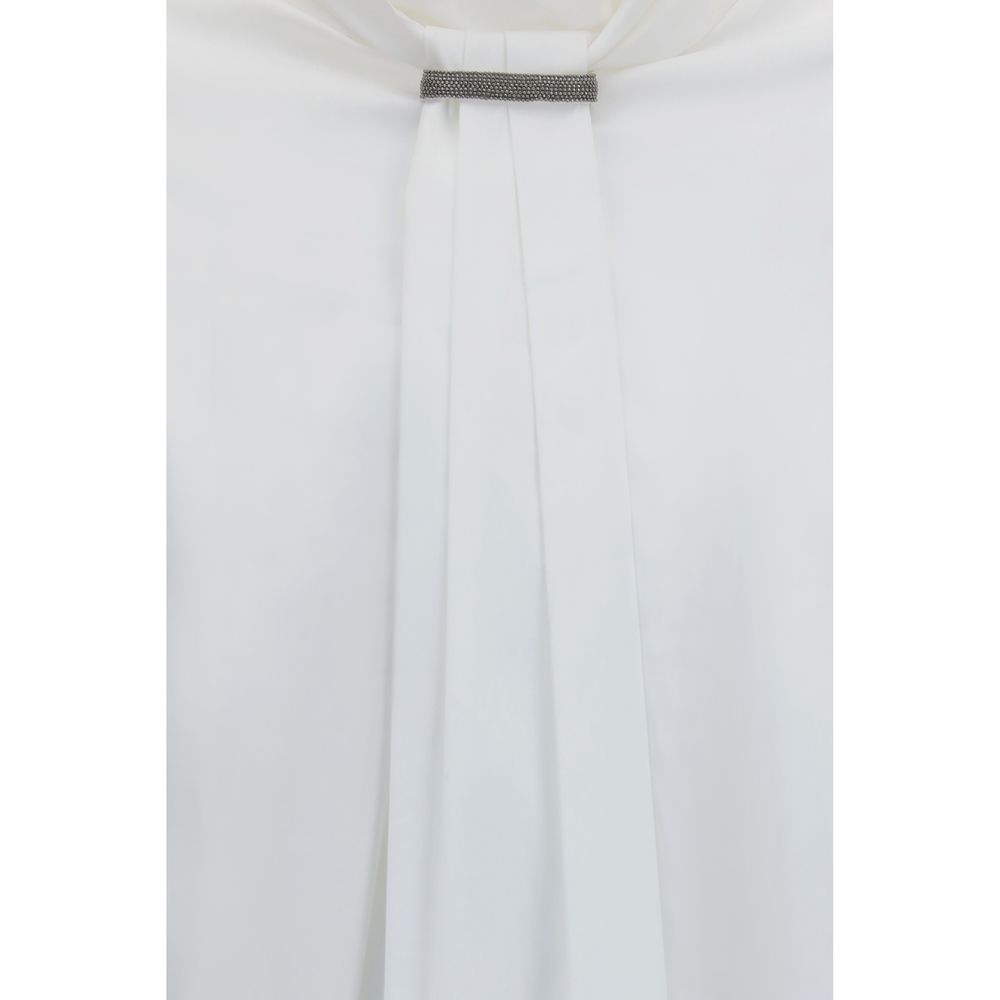 Brunello Cucinelli White Cotton Blouse – Monile Embellishment