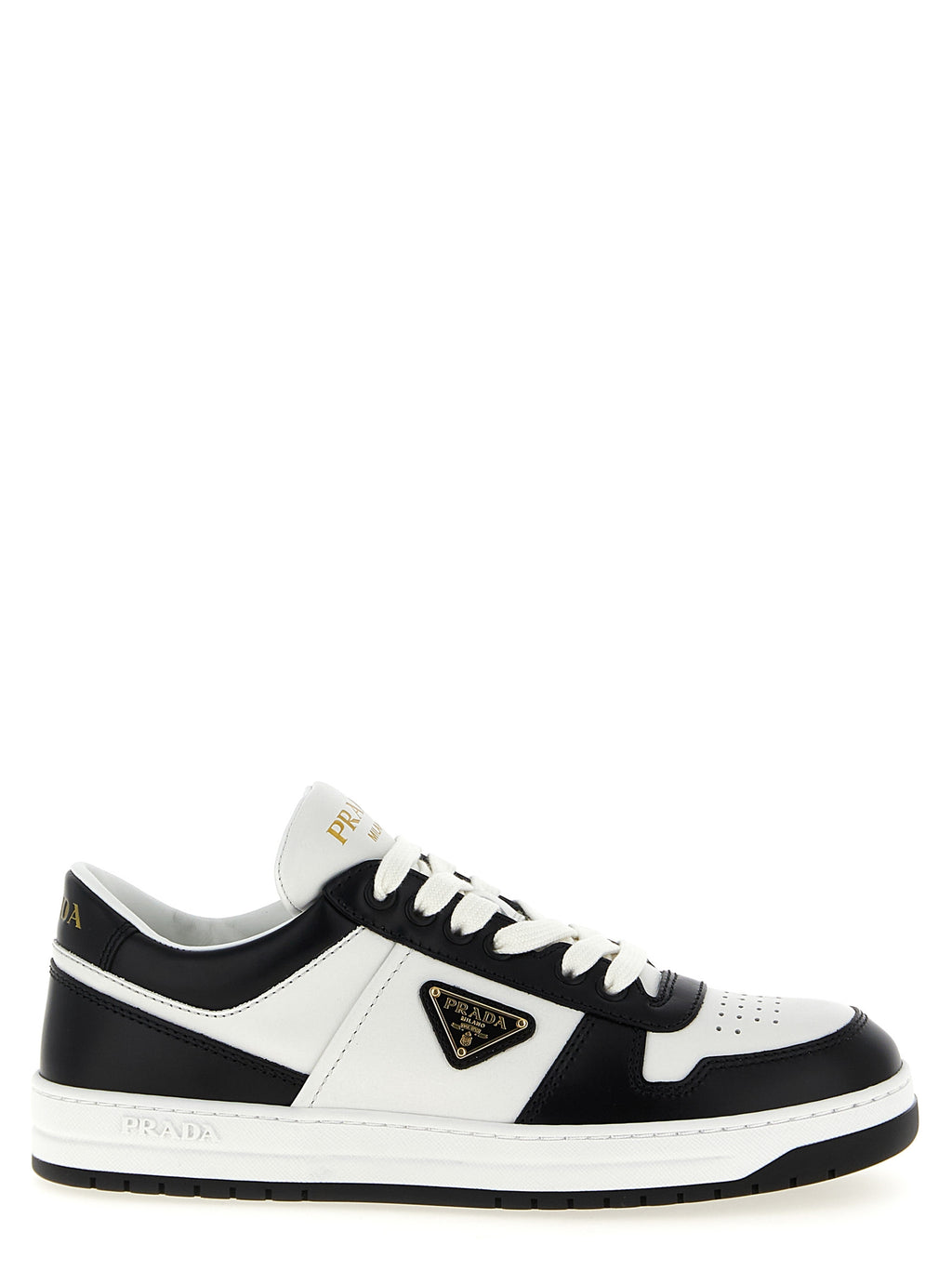 Prada Two-Tone Calfskin 'Downtown' Low-Top Sneakers - Green Glaze Triangle Logo, Lace-Up, Italian