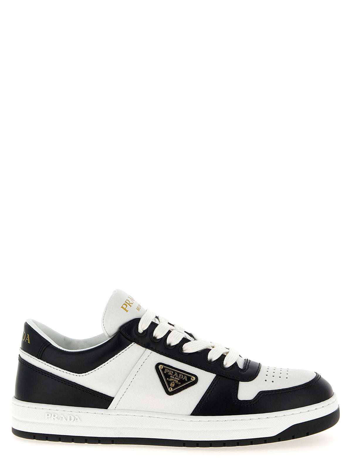 Prada Two-Tone Calfskin 'Downtown' Low-Top Sneakers - Green Glaze Triangle Logo, Lace-Up, Italian
