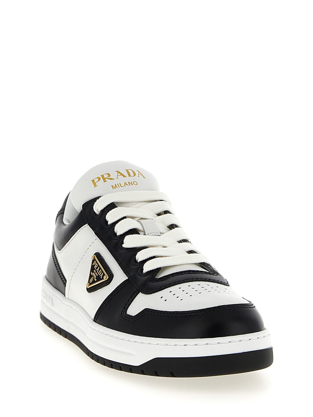 Prada Two-Tone Calfskin 'Downtown' Low-Top Sneakers - Green Glaze Triangle Logo, Lace-Up, Italian