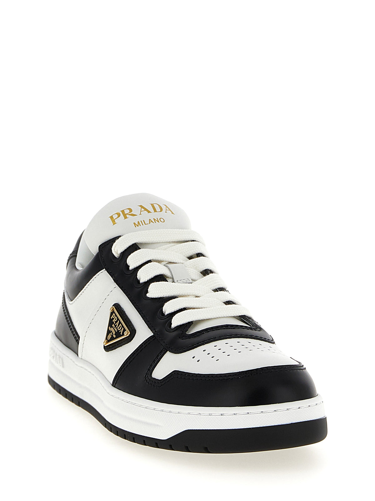 Prada Two-Tone Calfskin 'Downtown' Low-Top Sneakers - Green Glaze Triangle Logo, Lace-Up, Italian