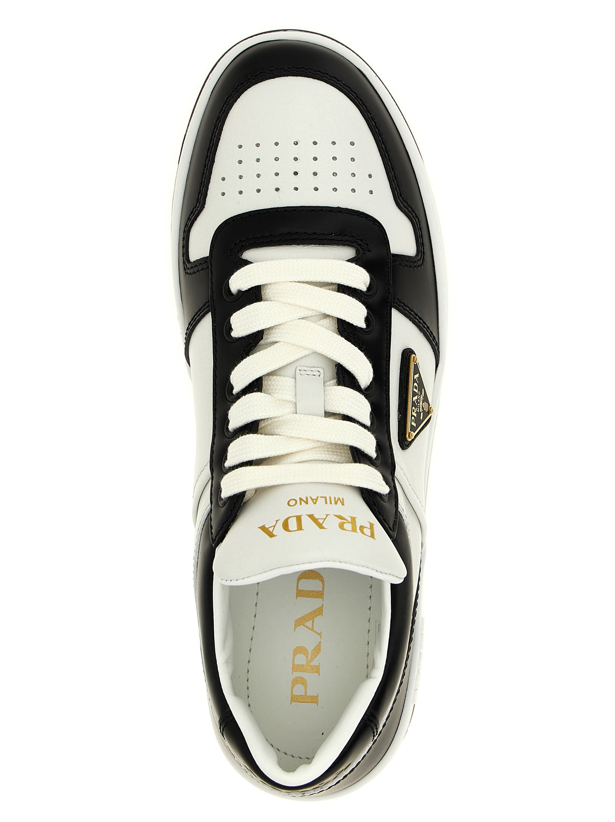 Prada Two-Tone Calfskin 'Downtown' Low-Top Sneakers - Green Glaze Triangle Logo, Lace-Up, Italian