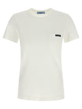 Prada White 100% Cotton T-Shirt – Used Effect, Logo Patch Pocket, Crew Neck, Short Sleeve, Italian