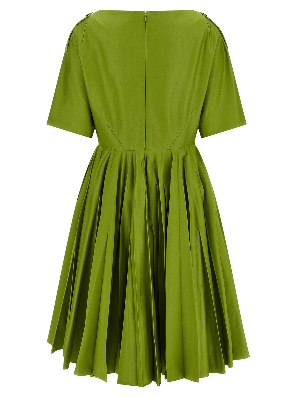 Prada Two-Tone Cotton Chino Dress – Green, Boat Neck, Pleated Skirt, Zipper, Italian