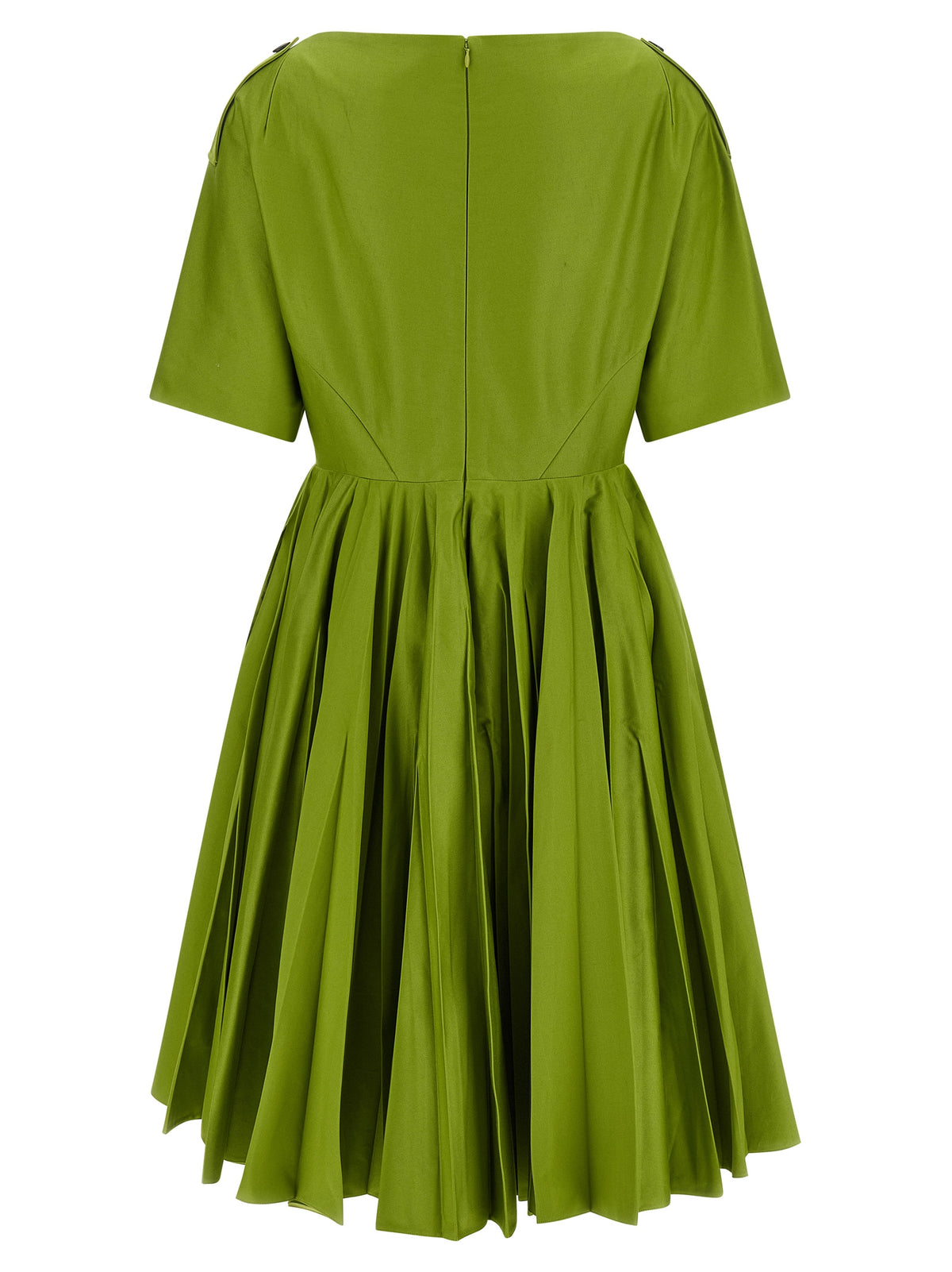 Prada Two-Tone Cotton Chino Dress – Green, Boat Neck, Pleated Skirt, Zipper, Italian