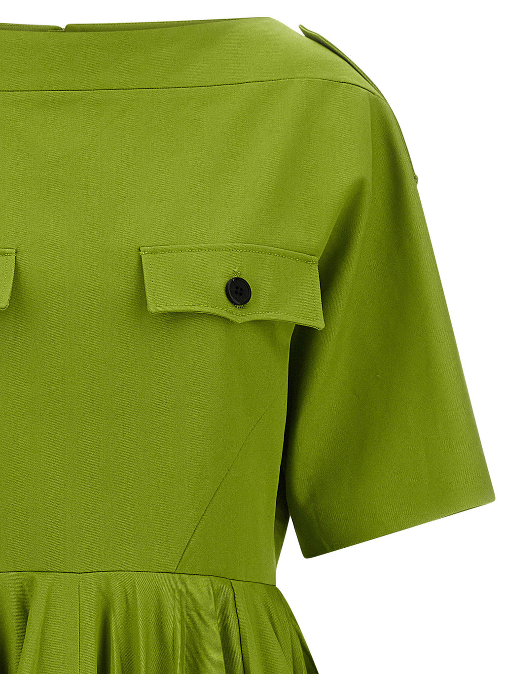 Prada Two-Tone Cotton Chino Dress – Green, Boat Neck, Pleated Skirt, Zipper, Italian