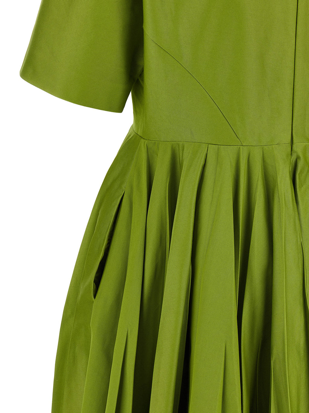 Prada Two-Tone Cotton Chino Dress – Green, Boat Neck, Pleated Skirt, Zipper, Italian