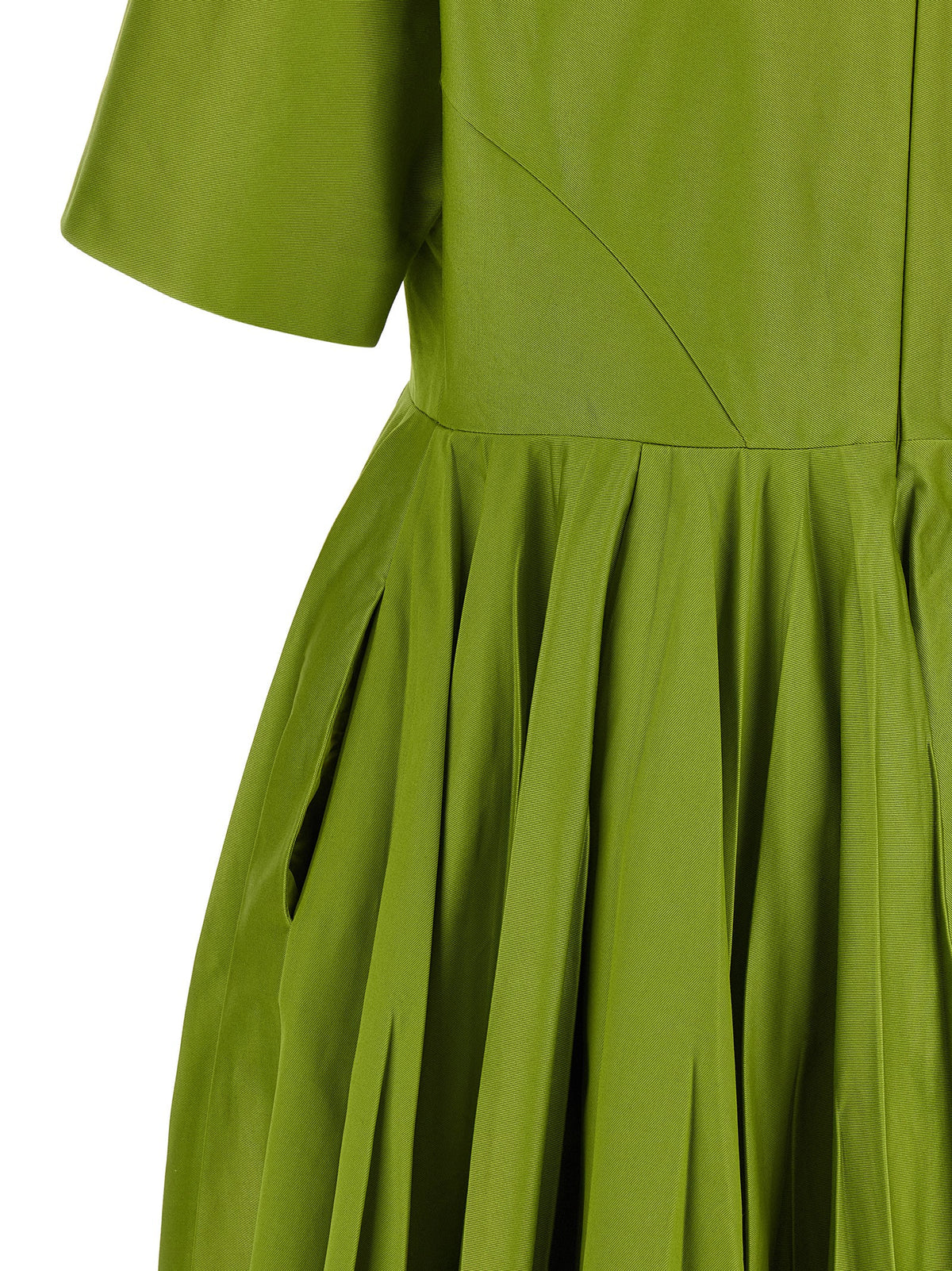 Prada Two-Tone Cotton Chino Dress – Green, Boat Neck, Pleated Skirt, Zipper, Italian