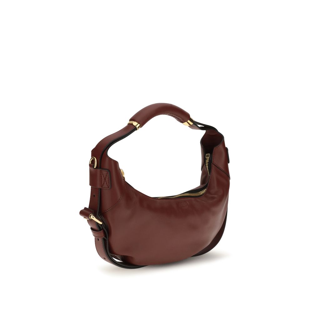 Moschino Bordeaux Calfskin Bag – Crescent Silhouette, Rigid Handle, Shoulder Strap, Zip Closure, 32x22x7 cm, AW26