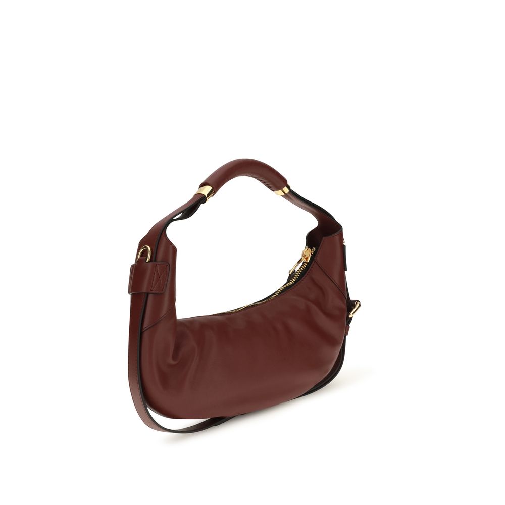 Moschino Bordeaux Calfskin Bag – Crescent Silhouette, Rigid Handle, Shoulder Strap, Zip Closure, 32x22x7 cm, AW26