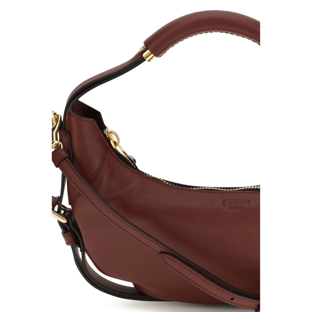 Moschino Bordeaux Calfskin Bag – Crescent Silhouette, Rigid Handle, Shoulder Strap, Zip Closure, 32x22x7 cm, AW26