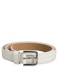 Dolce & Gabbana White Leather Belt – Silver Metal Buckle, 2 cm, Logo, L/90 cm, Italian